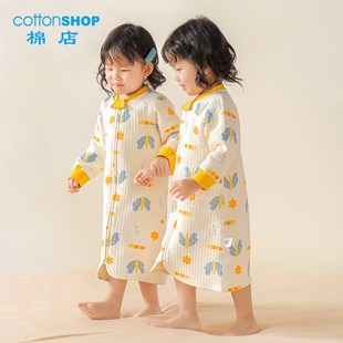 棉店宝宝夹棉睡袍秋冬拉链三层保暖睡衣婴儿睡裙防踢男女童睡衣冬