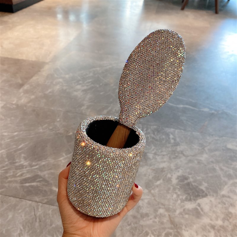 个性奢华镶钻梳妆台三件套气囊护发梳木纹高清小圆镜多用收纳桶潮