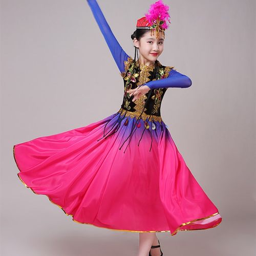 新疆舞蹈服长裙儿童大摆裙民族舞开场舞服装维吾儿族舞蹈演出服女