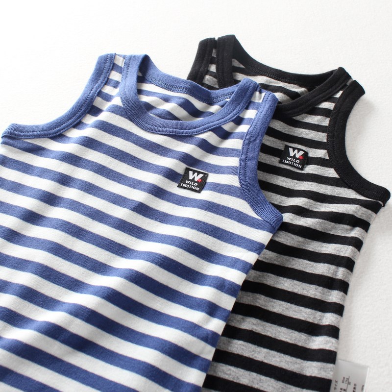 条纹控!儿童夏装男童中大童宝宝纯棉全棉小背心男孩无袖打底上衣