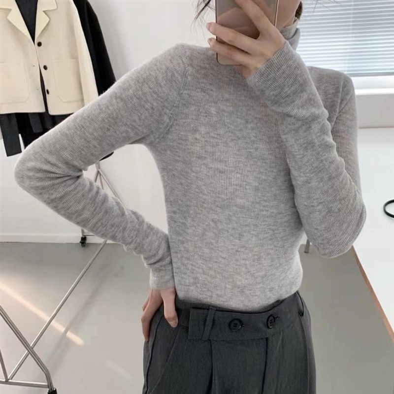 轻盈柔软全羊毛衫细羊毛针织衫高领堆堆领修身显瘦打底衫上衣女冬