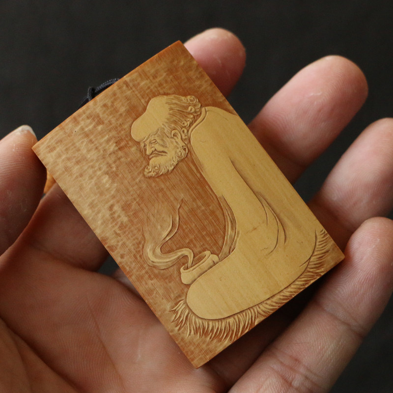 十几年玉竹老料东阳名家袁江本工精工雕刻留青雕刻手牌平安牌竹雕