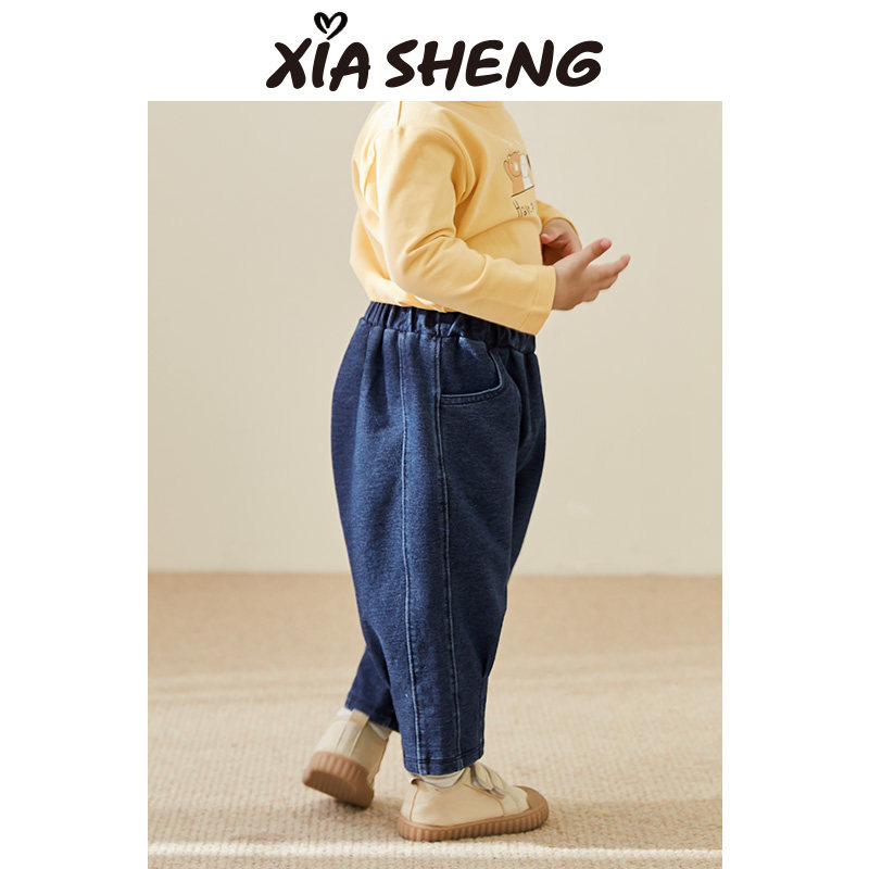 夏生 宽松廓形束脚裤子 男女童软牛仔裤宝宝裤子婴儿春装儿童长裤