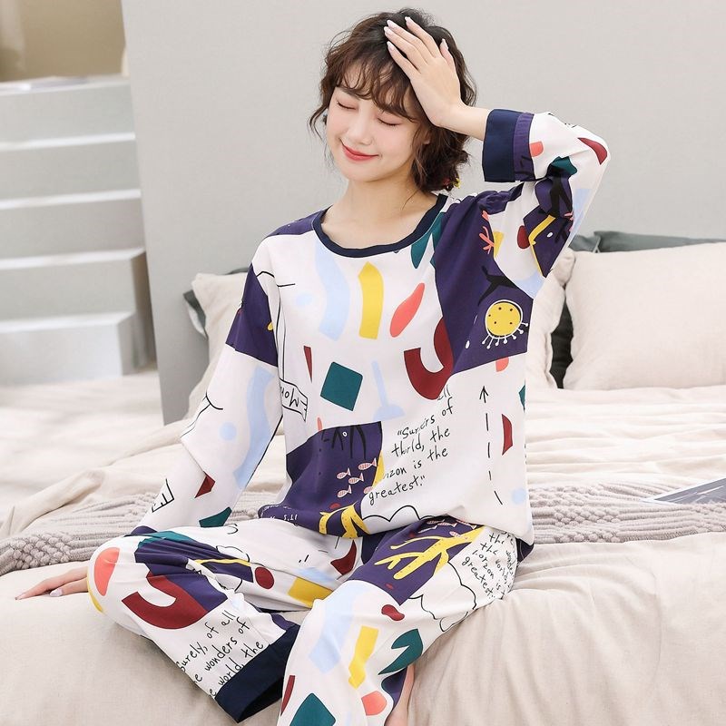 夏季薄款绵绸睡衣女可爱长袖棉绸套装家居服大码甜美空调服春秋款