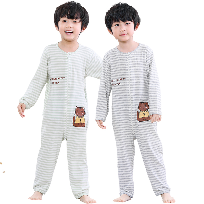 夏季连体睡衣儿童连身衣男童纯棉夏薄款宝宝卡通防踢睡袋男孩夏天