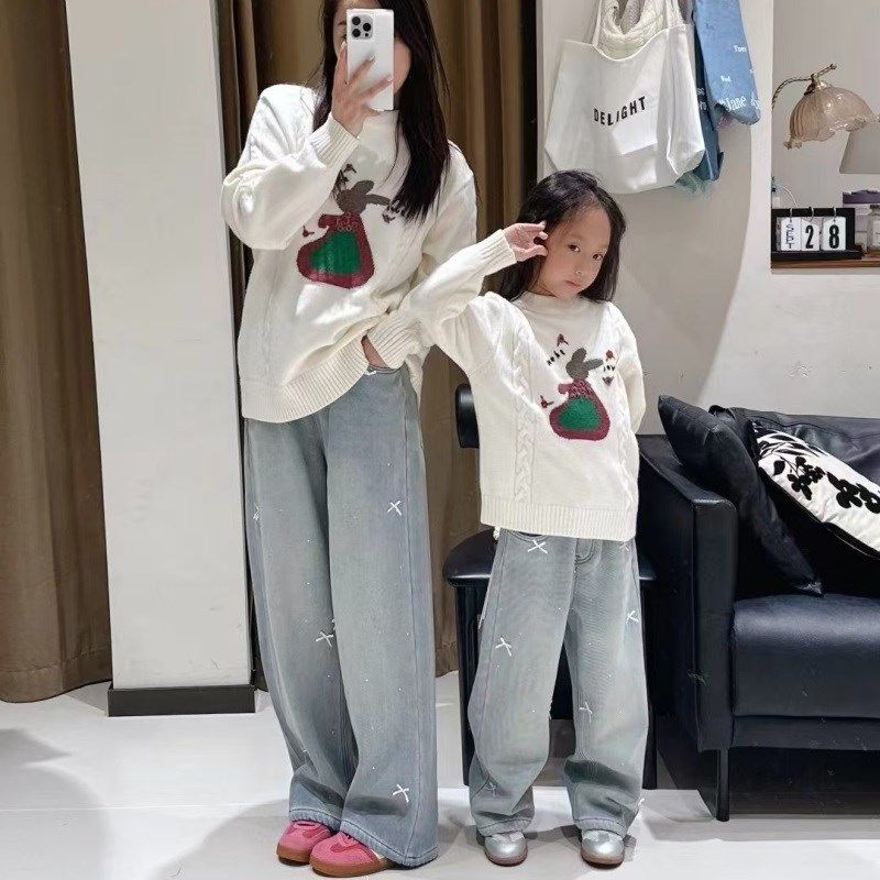 女童直筒加绒牛仔裤中大童休闲长裤子阔腿裤一体绒冬儿童百搭加厚