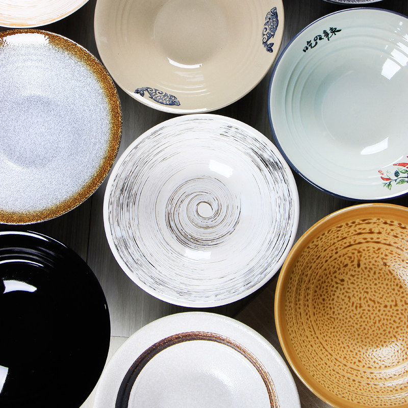 土碗9英寸陶瓷碗2只装斗笠碗酸辣粉拉面碗日式泡面碗饭店防烫汤碗