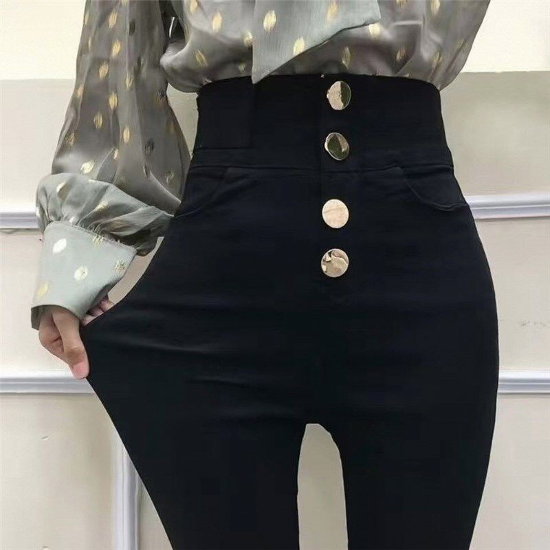 黑色打底裤女外穿春秋新款显瘦弹力铅笔高腰紧身小脚长裤子女2025