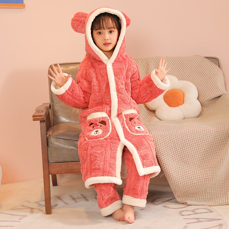 儿童睡衣2024新款秋冬季睡袍男女孩法兰绒睡袍加绒加厚家居服保暖