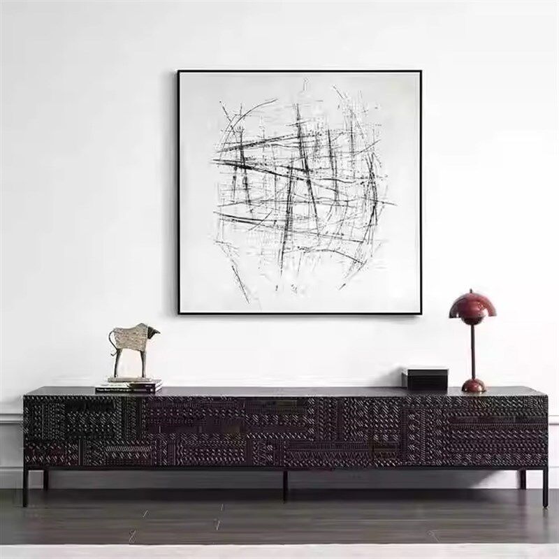 北欧轻奢餐边柜实木电视柜客厅家用复古风手工雕花简约储物柜定制