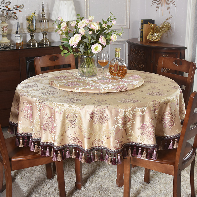 欧式高档轻奢红色婚庆大圆桌w红木桌子桌布转盘餐桌布艺圆形台布