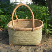 竹编手提菜篮手工环保收纳篮子藤编织水果竹筐家用厨房购物篮