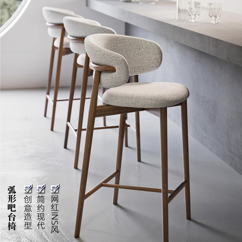 知当下实木餐厅高脚椅吧台椅酒吧椅岛台椅高脚凳轻奢餐餐饮餐桌椅