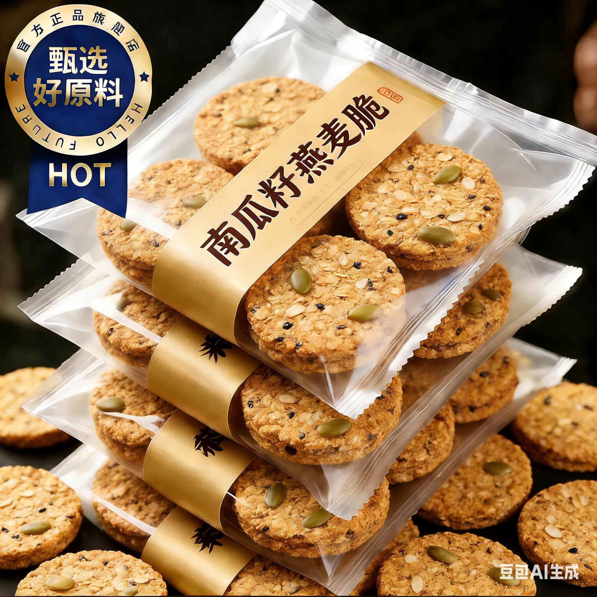 南瓜子燕麦脆片无蔗糖独立包装谷物棒饼干早餐粗粮坚果饼干代餐