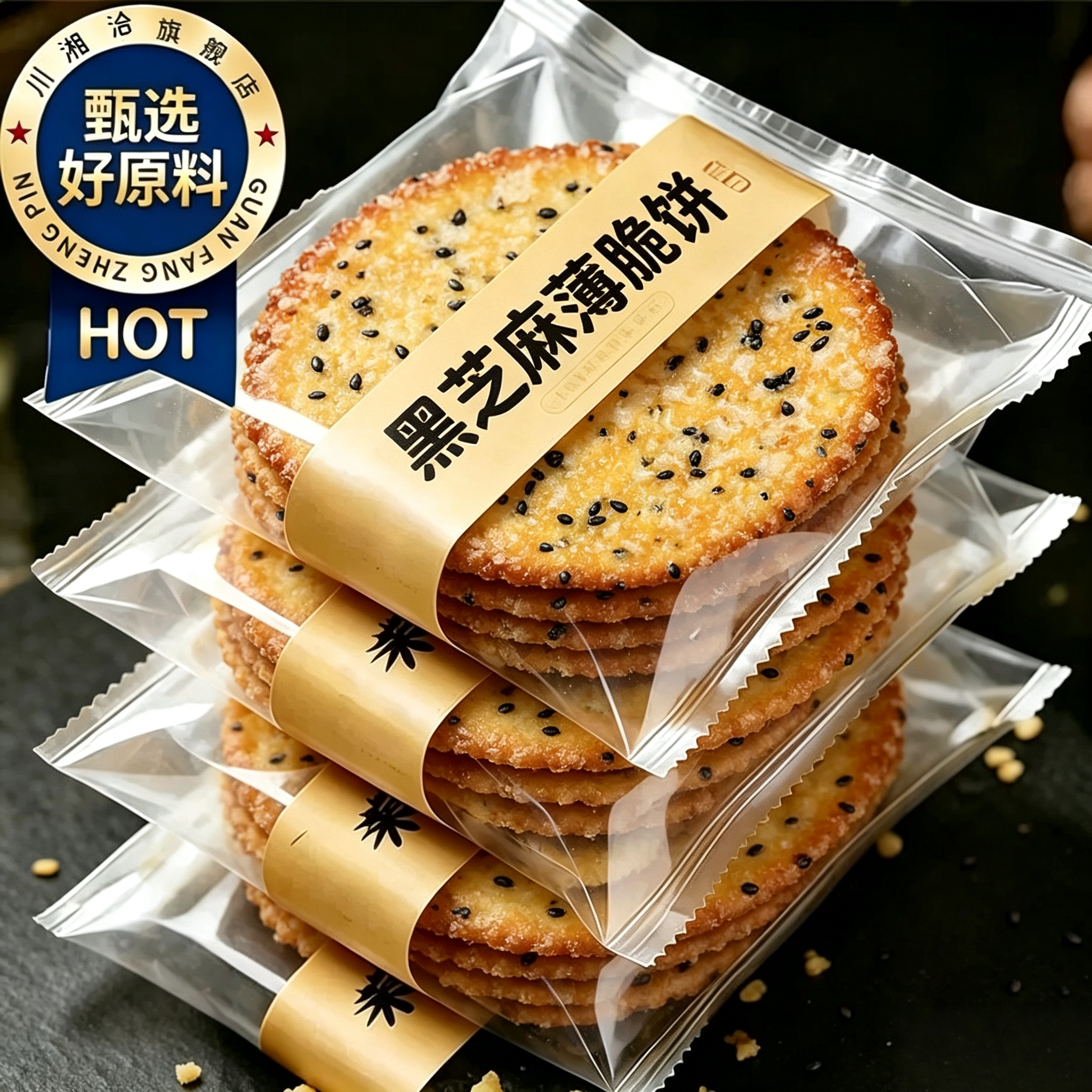 黑芝麻薄脆解馋饼干老式零食儿时怀旧小吃早餐代餐整箱单独小包装