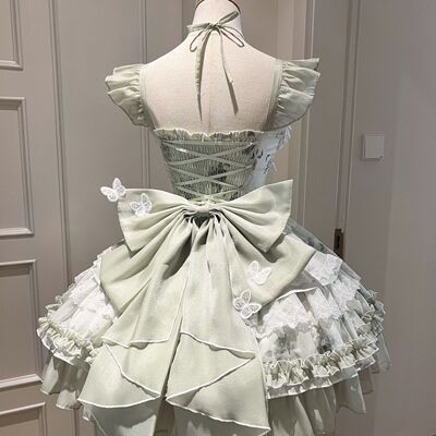 【花期之约】白绿蝴蝶夏日感小清新公主礼服少女生日Lolita短裙