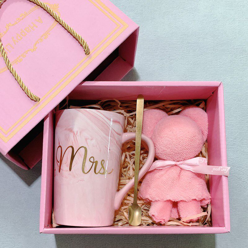 速发创意咖瓷杯子马克杯带盖勺结婚伴手礼男士情啡陶侣杯水杯珠宝