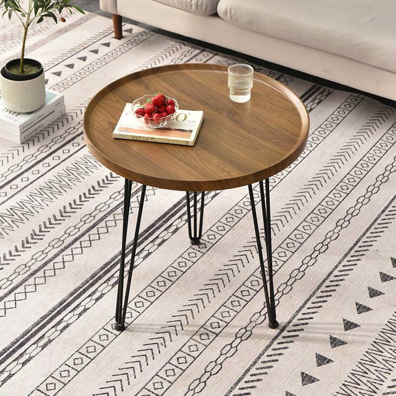 速发轻奢双卧床纹茶几客厅家用简易圆形小桌子层室木头柜角几