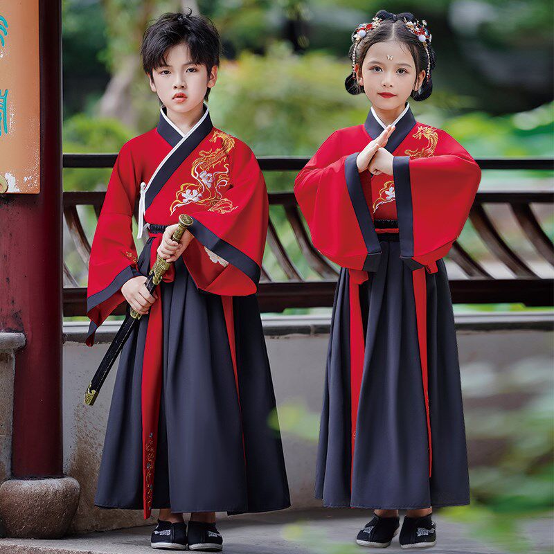 速发开笔礼汉服儿童国学古诗诵读服装幼儿古风古装男生朗诵演出服
