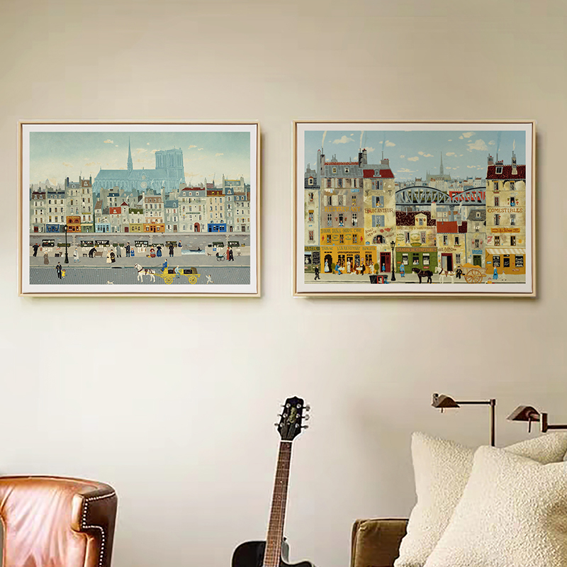 速发法式床市建筑组合幅大客餐厅装饰画小众文艺艺术卧室城头挂画