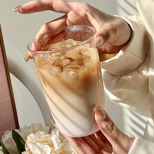速发少心拿铁咖约杯透明宽口玻璃杯i用简啡牛喝饮料杯奶水杯子