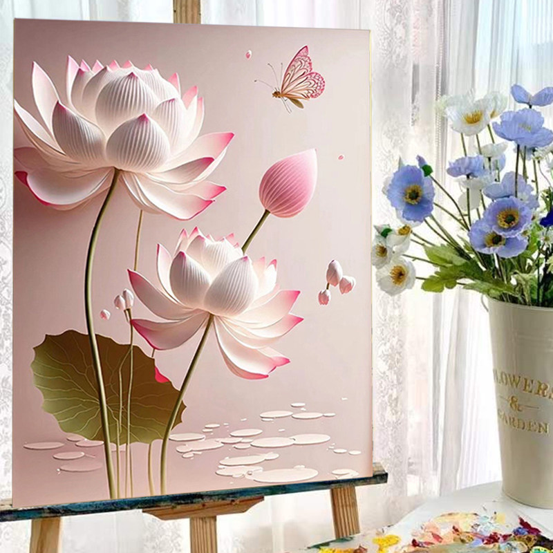 速发植物花卉数理油画手工填色画肌字涂填充画色油彩解压装饰画