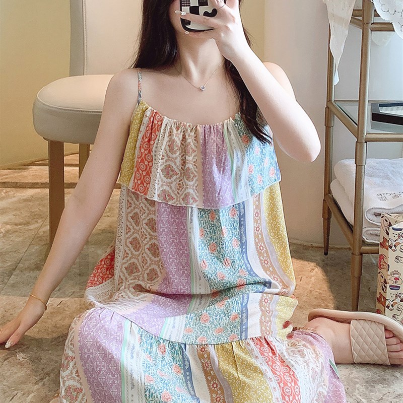 速发防凸点吊带棉绸睡裙夏薄款睡衣加大码家居服学生性感连衣裙