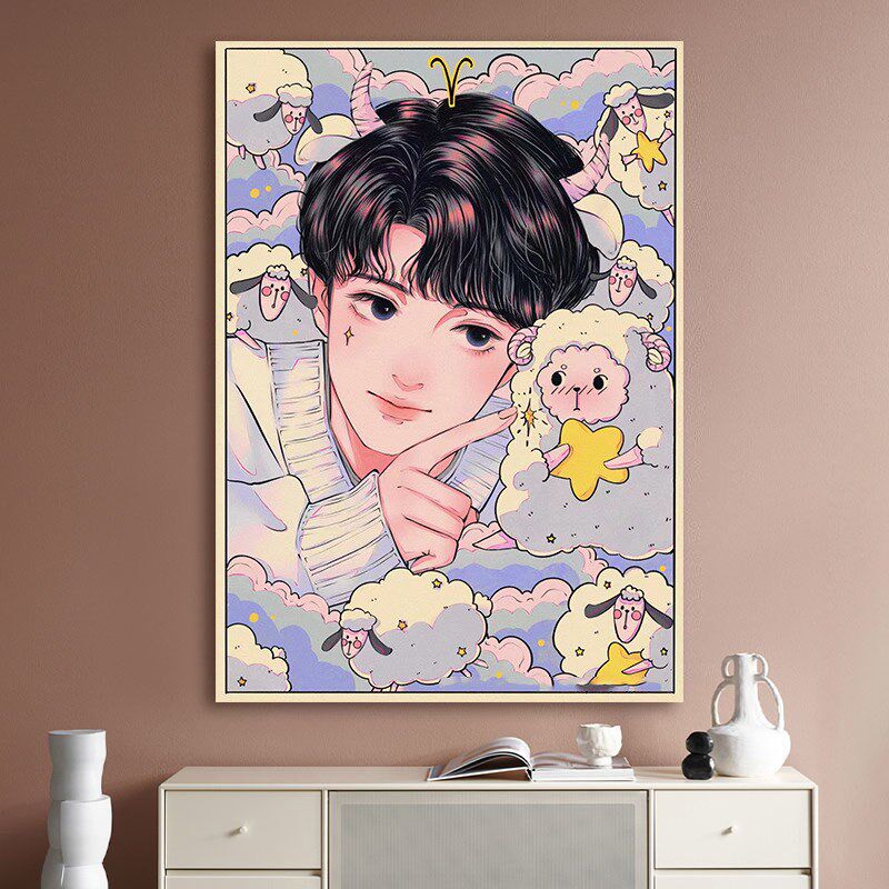 速发白羊座数字油画填充手色丙油手工画涂色填绘烯彩画治愈系画画
