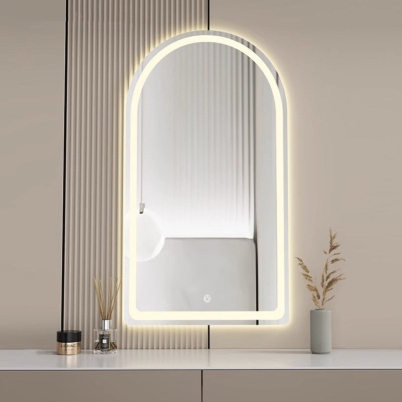 速发台能化妆镜带灯生卧室梳妆智镜光拱形梳妆镜壁挂发子补妆镜