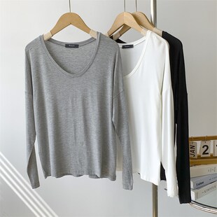 速发莫代尔长袖V领T服软糯垂感木代尔版约韩简外穿舞蹈服练功恤上