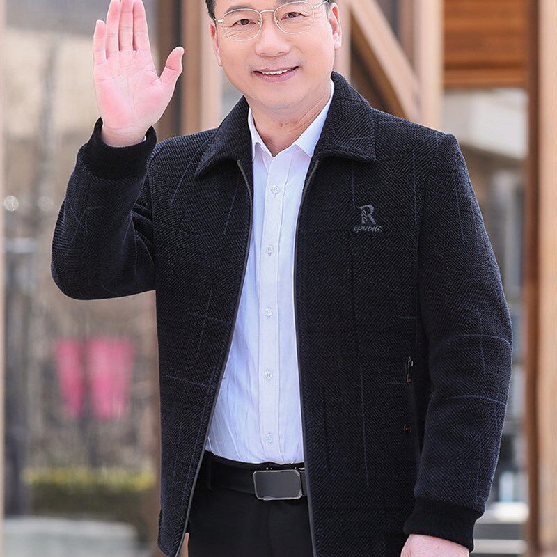 速发岁年男士夹克0爸装春雪尼尔4爸中50中老年人爷爷老人春装外套