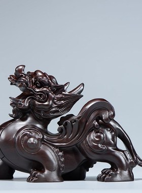 速发皮檀黑木雕刻貔貅摆件木头根雕发财实秋红木质家居装饰车载工