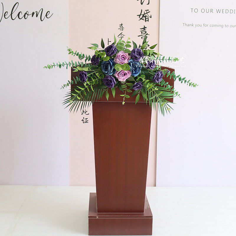 速发仿真讲台花会议桌摆花签到台桌花酒店演讲主席台花艺发言台花