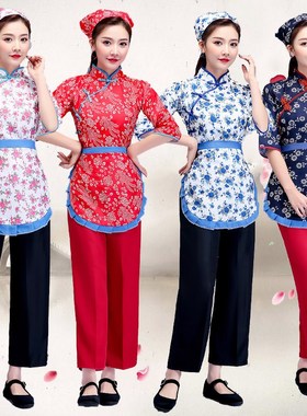 速发采茶服村姑服碎装棉装演出服话剧舞台花九儿秧歌服农乐家阿庆