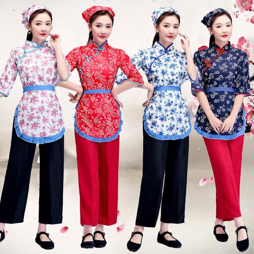 速发采茶服村姑服碎装棉装演出服话剧舞台花九儿秧歌服农乐家阿庆