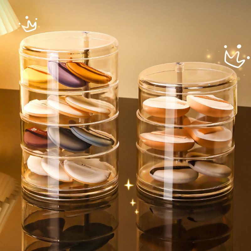 速发k化粉妆收纳盒透明防尘旋转a扑品气垫盒多层卸妆棉美妆蛋架子