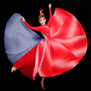 速发疆舞蹈开场舞大裙摆年会舞蹈里出服大气灯火演 中伴歌国舞夏