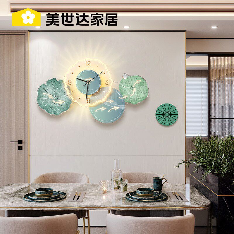速发九鱼图客挂画沙发背景墙装饰画简约油画墙壁厅款2024新画挂钟