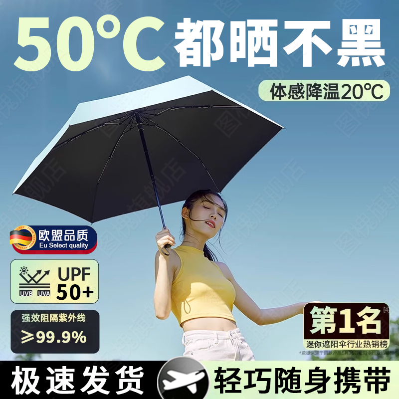 速发防晒伞防紫外两双层晴雨伞线巧迷你折叠小用便携黑胶遮伞