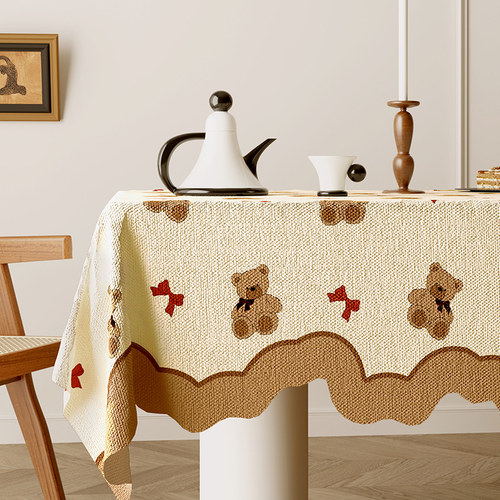 速发餐桌布麻感布艺防水免洗餐桌垫布爱风异形防烫茶几可盖布