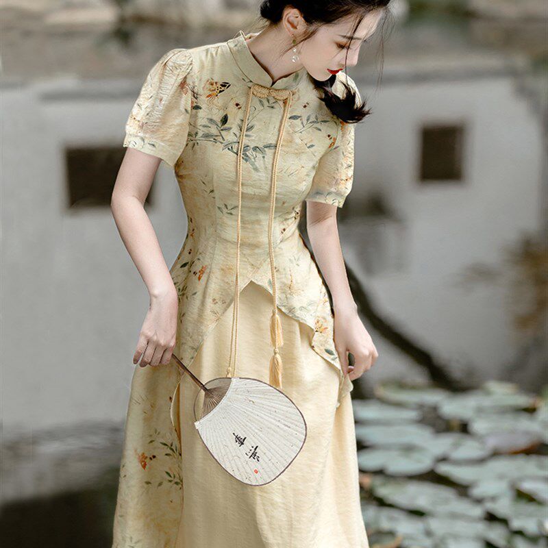 速发茶艺师服装采耳师工作服中国风茶服秋旗袍新中式连衣裙春