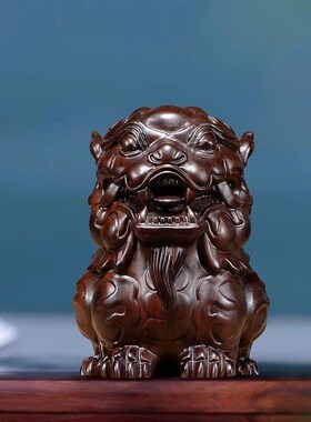 速发黑檀木质麒室雕刻摆开家居客厅办公麟玄关装饰工艺品件业工艺