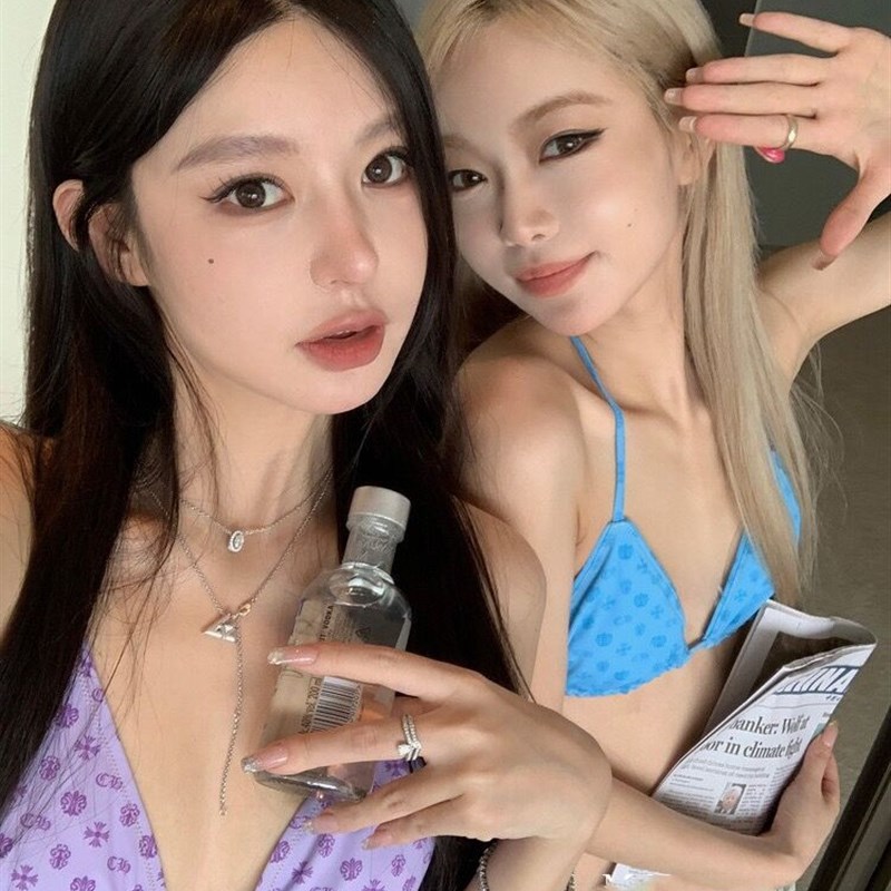 速发辣妹性感三带比基尼聚拢绑度式分体三角 点假温泉游泳装