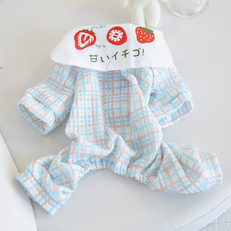 速发比熊博美小型犬泰迪衣服春爱装春装可夏翻领草莓四脚衣