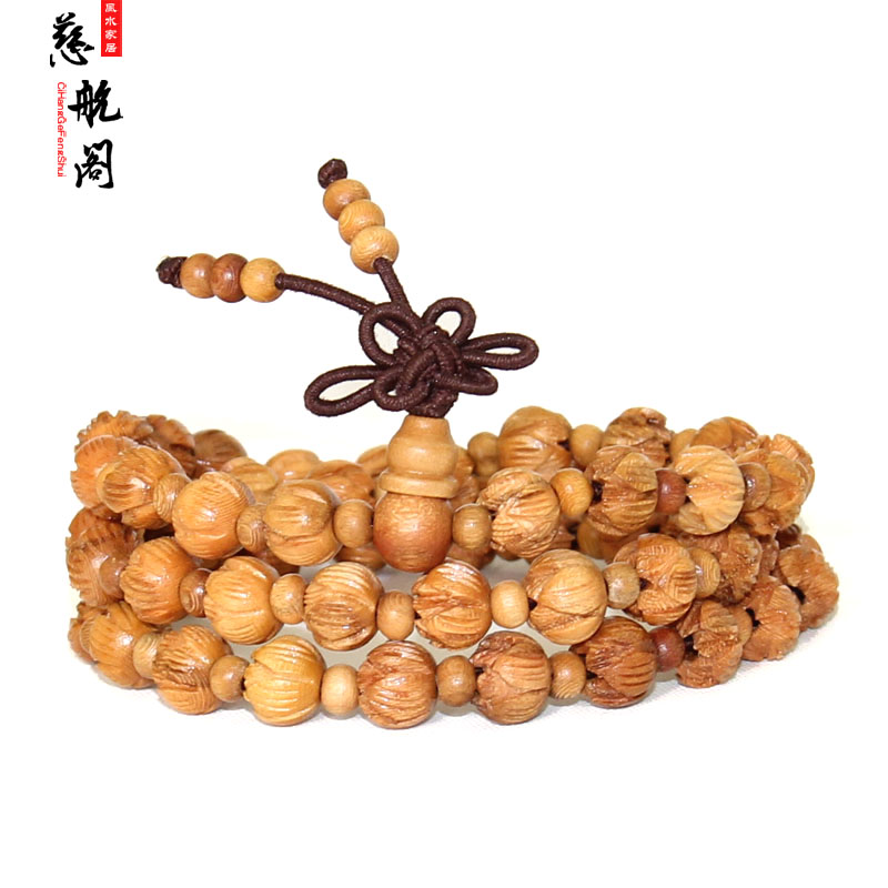 速发桃木花串莲手本命饰念珠108颗手链款年品木雕桃木佛珠念珠