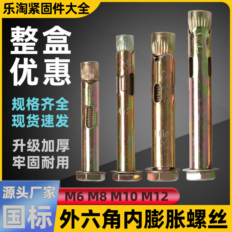 整盒国标外六角内膨胀镀锌螺栓螺丝钉壁虎加长I拉爆套管M6M8M10M1
