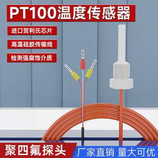 聚四氟乙烯探头温度m传感器德国贺利氏PT100感温探头耐腐蚀热电阻