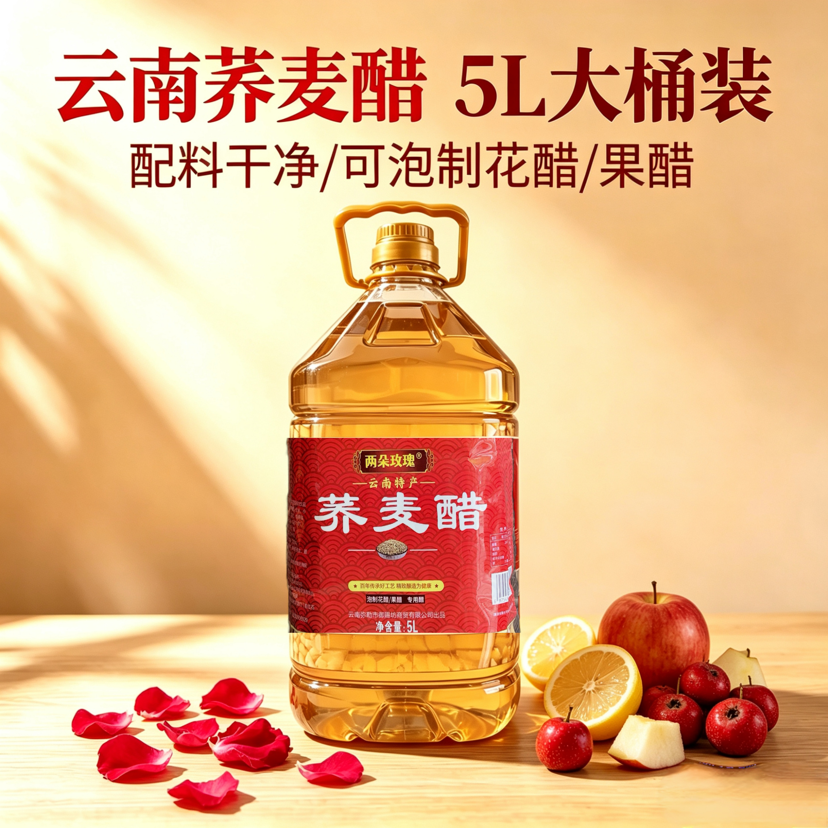 云南两朵玫瑰荞麦醋5L无添加