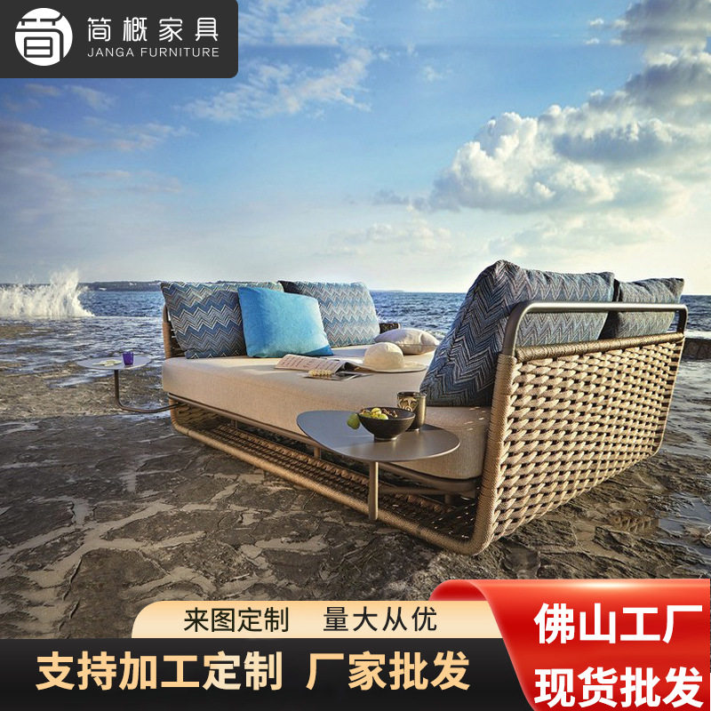 户外网红藤编躺床露天游泳池海景房落地遮阳别墅室外鸟巢吊床沙发
