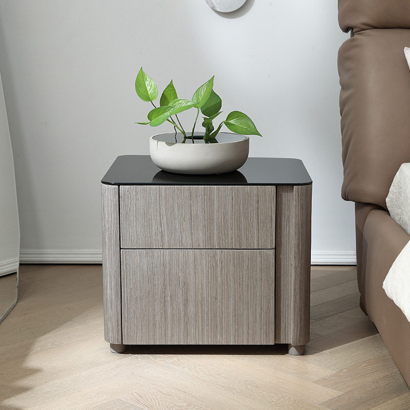 床头柜奶油风方形后网红创意卧室床边柜钢化玻璃台面储物柜极简实